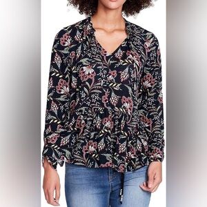 William Rast Matilda Boho Floral Print Peplum Top Black L